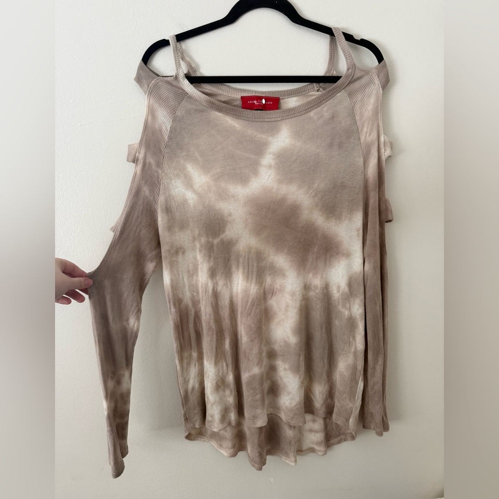 Y2K Beige Dye Designer Long Sleeve w cut outs- Red Label Akira Chicago- Large - Picture 4 of 10